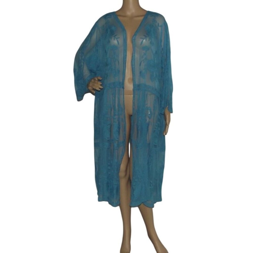 Lane Bryant Boho Cardigan Womens 26/28 Lace Turquoise Blue Midi Cover-Up
